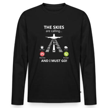 Die L�fte rufen und ich muss los Pilot Phonetisch - Männer Premium Bio Langarmshirt - Schwarz - Vorne - Nico (187cm)