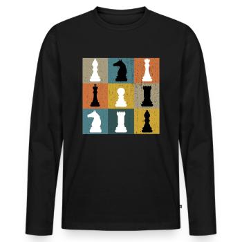Joueur d'échecs art échiquier rétro vintage cadeau - T-shirt manches longues Premium bio Homme - noir - Devant - Nico (187cm)