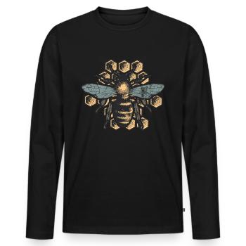Abeille à miel vintage Abeille à miel en nid d'abeille rétro - T-shirt manches longues Premium bio Homme - noir - Devant - Nico (187cm)