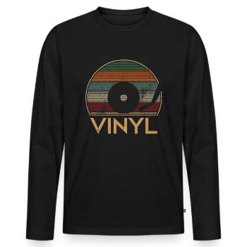 Vintage Retro Vinyl Record Analog LP Musique - T-shirt manches longues Premium bio Homme - noir - Devant - Nico (187cm)