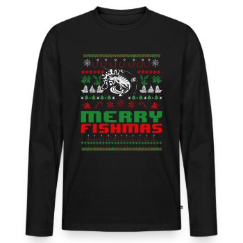 Fr�hliche Fische H�ssliche Weihnachten Fischer - Männer Premium Bio Langarmshirt - Schwarz - Vorne - Nico (187cm)