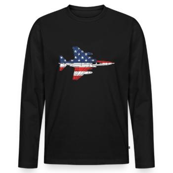 F-4 Phantom Kampfjet Flugzeug Amerikanische Flagge - Männer Premium Bio Langarmshirt - Schwarz - Vorne - Nico (187cm)