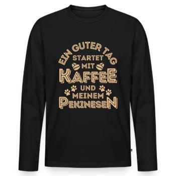 Pekinese Kaffee Hund Cafe - Männer Premium Bio Langarmshirt - Schwarz - Vorne - Nico (187cm)