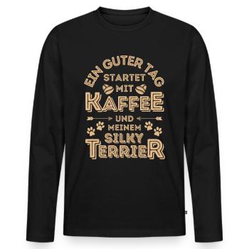 Silky Terrier Kaffee Hund Cafe - Männer Premium Bio Langarmshirt - Schwarz - Vorne - Nico (187cm)