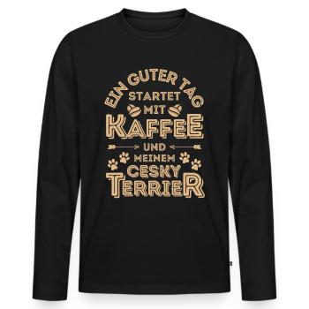 Cesky Terrier Kaffee Hund Cafe - Männer Premium Bio Langarmshirt - Schwarz - Vorne - Nico (187cm)