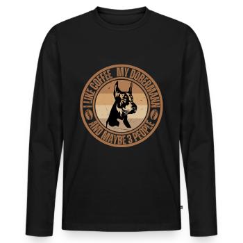Doberman Coffee Dog Cafe - Men's Premium Organic Long Sleeve Shirt - black - Front - Nico (187cm)