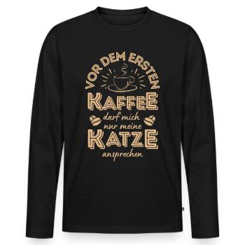 Katze & Kaffee Katze Cafe - Männer Premium Bio Langarmshirt - Schwarz - Vorne - Nico (187cm)