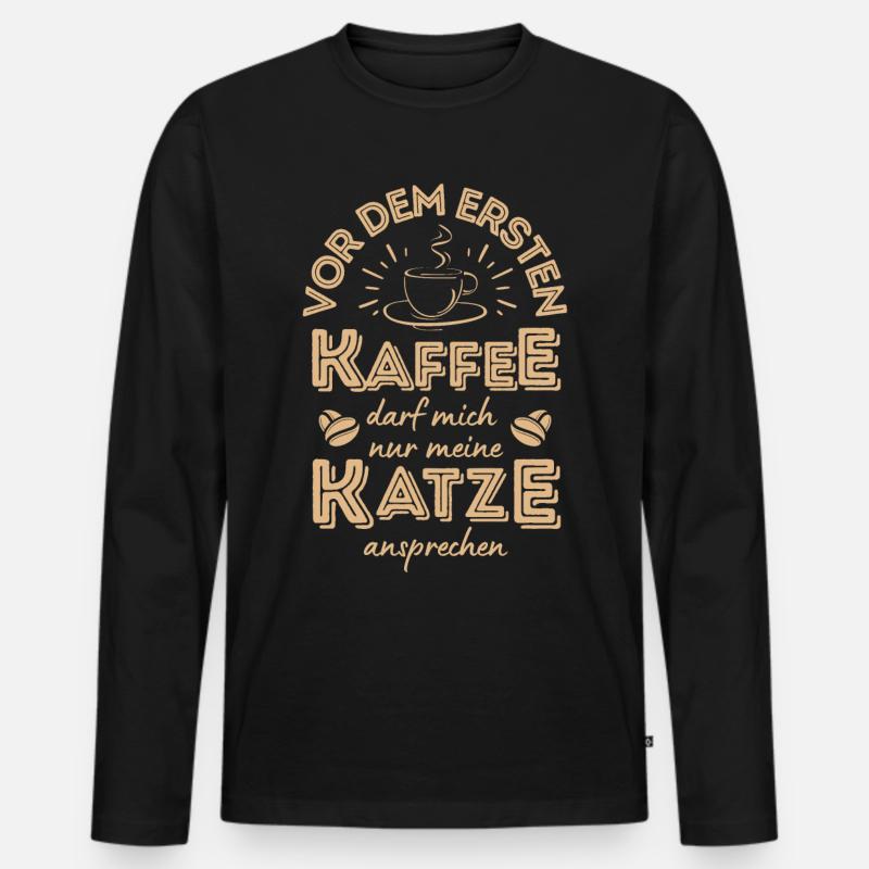 Katze & Kaffee Katze Cafe - Männer Premium Bio Langarmshirt - Schwarz