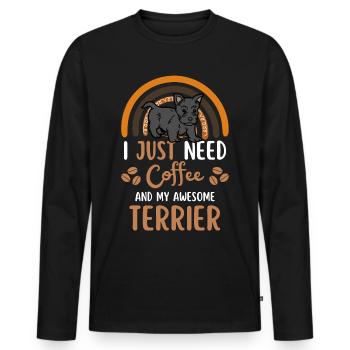 Scottish Terrier Coffee Dog Cafe - T-shirt manches longues Premium bio Homme - noir - Devant - Nico (187cm)