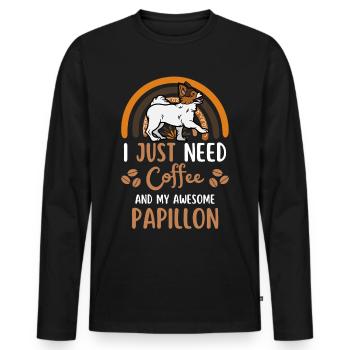 Süßer Papillon Kaffee Hund Cafe Kawaii - Männer Premium Bio Langarmshirt - Schwarz - Vorne - Nico (187cm)