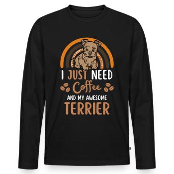 Silky Terrier Coffee Dog Cafe - T-shirt manches longues Premium bio Homme - noir - Devant - Nico (187cm)