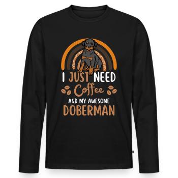 Sweet Doberman Coffee Dog Cafe kawaii - Men's Premium Organic Long Sleeve Shirt - black - Front - Nico (187cm)