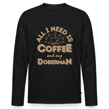 Doberman Coffee Dog Cafe - Men's Premium Organic Long Sleeve Shirt - black - Front - Nico (187cm)