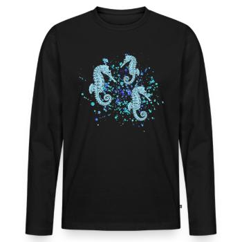 Seepferd - Männer Premium Bio Langarmshirt - Schwarz - Vorne - Nico (187cm)