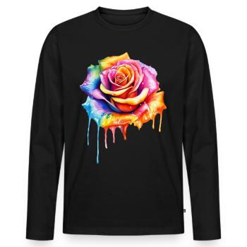 Rose aux couleurs de l’arc-en-ciel - T-shirt manches longues Premium bio Homme - noir - Devant - Nico (187cm)
