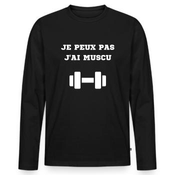 JE PEUX PAS J'AI MUSCU - T-shirt manches longues Premium bio Homme - noir - Devant - Nico (187cm)