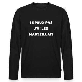 JE PEUX PAS J'AI LES MARSEILLAIS - T-shirt manches longues Premium bio Homme - noir - Devant - Nico (187cm)
