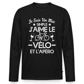 Je suis un mec simple j'aime le vélo et l'apéro - T-shirt manches longues Premium bio Homme - noir - Devant - Nico (187cm)