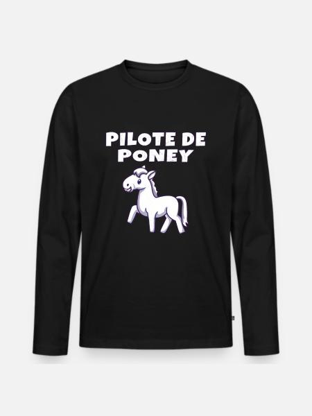 Pilote de poney - T-shirt manches longues Premium bio Homme - noir