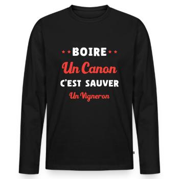 humour apéro boire un canon vigneron noel - T-shirt manches longues Premium bio Homme - noir - Devant - Nico (187cm)