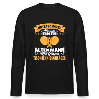 Alten mann mit einem tischtennisschläger - Männer Premium Bio Langarmshirt - Schwarz - Vorne - Nico (187cm)