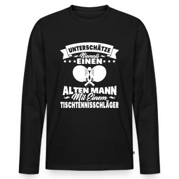 Alten mann mit einem tischtennisschläger - Männer Premium Bio Langarmshirt - Schwarz - Vorne - Nico (187cm)