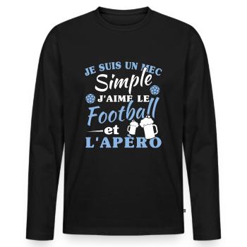 Un mec simple, football et apéro - T-shirt manches longues Premium bio Homme - noir - Devant - Nico (187cm)