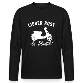 Lieber Rost als Plastic - Männer Premium Bio Langarmshirt - Schwarz - Vorne - Nico (187cm)