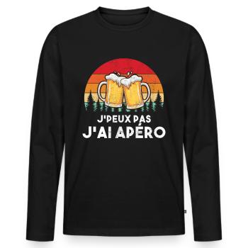J'Peux Pas J'Ai Apéro Vintage Cadeau Humour - T-shirt manches longues Premium bio Homme - noir - Devant - Nico (187cm)