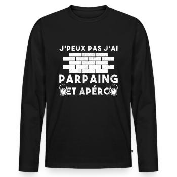 J'Peux Pas J'Ai Parpains Apéro Maçon Humour - T-shirt manches longues Premium bio Homme - noir - Devant - Nico (187cm)
