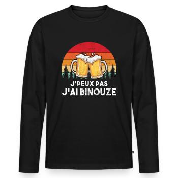 J'Peux Pas J'Ai Binouze Vintage Bière Apéro - T-shirt manches longues Premium bio Homme - noir - Devant - Nico (187cm)