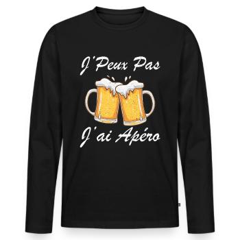 J'peux Pas J'ai Apéro Cadeau Humour Bier - T-shirt manches longues Premium bio Homme - noir - Devant - Nico (187cm)