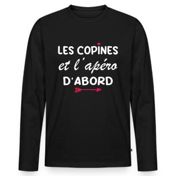 Les copines et l'apéro d'abord - T-shirt manches longues Premium bio Homme - noir - Devant - Nico (187cm)