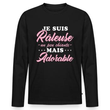 Mürrisches, aber liebenswertes personalisiertes Humorgeschenk - Männer Premium Bio Langarmshirt - Schwarz - Vorne - Nico (187cm)