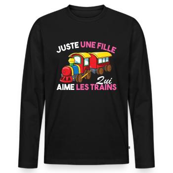 Enfant Juste une fille qui aime les trains Humour - T-shirt manches longues Premium bio Homme - noir - Devant - Nico (187cm)