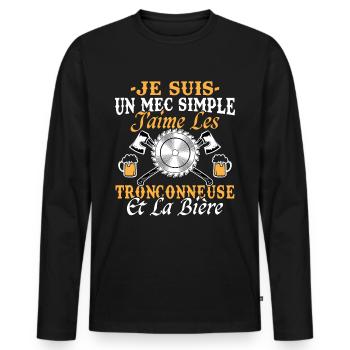Kettensäge Bier Humor Mann Holzfäller Lustig - Männer Premium Bio Langarmshirt - Schwarz - Vorne - Nico (187cm)