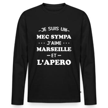 Faner Marseille und der Humor Marseillais Aperitif - Männer Premium Bio Langarmshirt - Schwarz - Vorne - Nico (187cm)