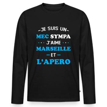 Faner Marseille und der Humor Marseillais Aperitif - Männer Premium Bio Langarmshirt - Schwarz - Vorne - Nico (187cm)