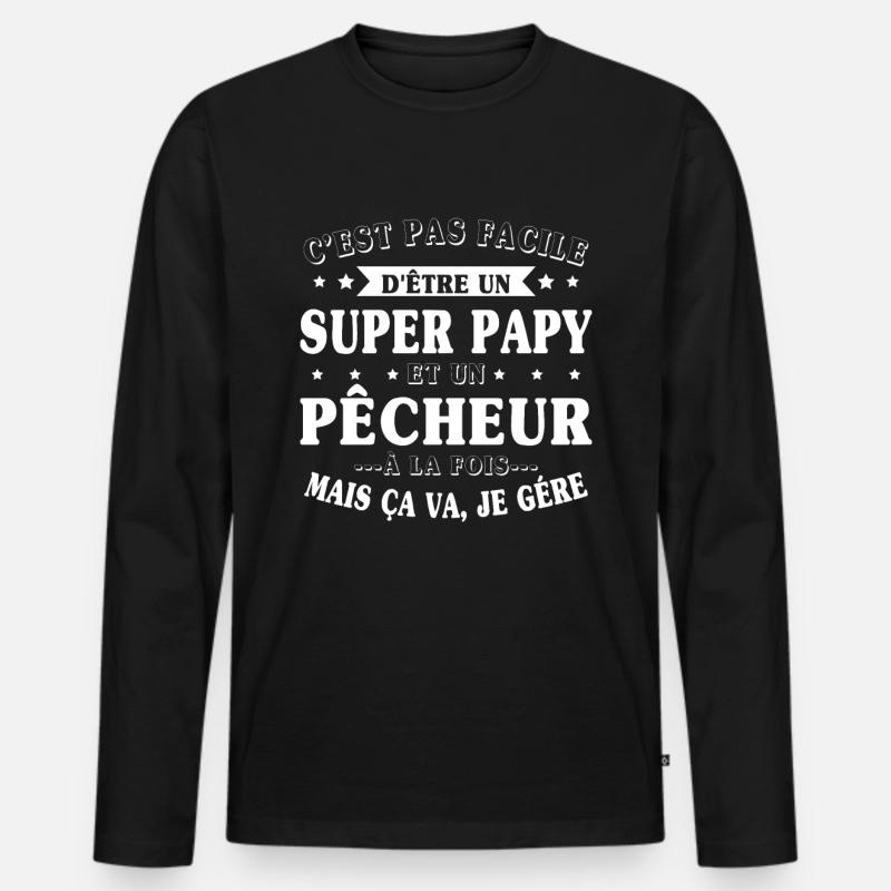 Super-Opa und Fischer-Geschenk - Männer Premium Bio Langarmshirt - Schwarz