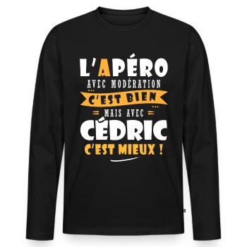 Humour Cédric Apero T shirt Humour Drôles cédric - T-shirt manches longues Premium bio Homme - noir - Devant - Nico (187cm)