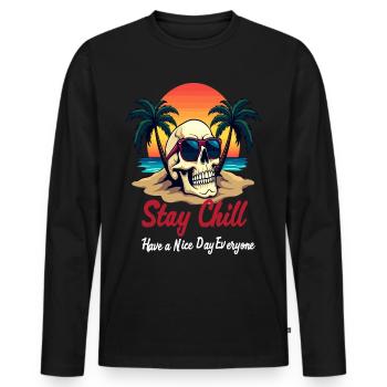 Stay Chill, Totenkopf mit Sonnenbrille Beach Design - Männer Premium Bio Langarmshirt - Schwarz - Vorne - Nico (187cm)