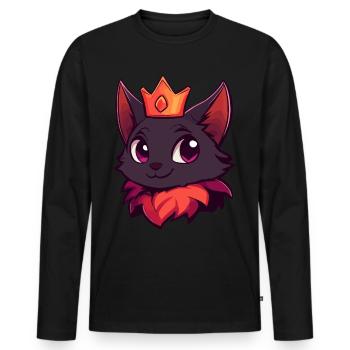 Chat couronné mignon avec sourire espiègle - T-shirt manches longues Premium bio Homme - noir - Devant - Nico (187cm)