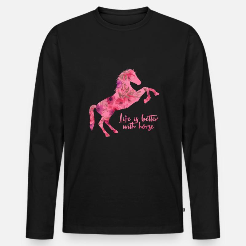Pferd - Männer Premium Bio Langarmshirt - Schwarz