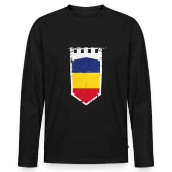 Rumänien Wappen Bukarest - Männer Premium Bio Langarmshirt - Schwarz - Vorne - Nico (187cm)