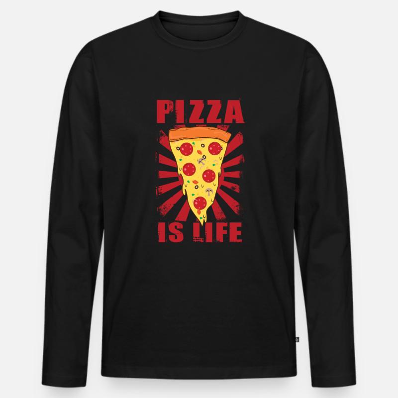 Pizza - Männer Premium Bio Langarmshirt - Schwarz