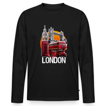 London Doppeldecker Telefonzelle Big Ben Bridge - Männer Premium Bio Langarmshirt - Schwarz - Vorne - Nico (187cm)