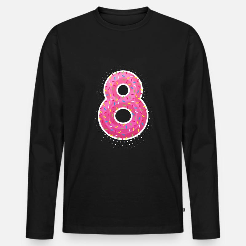 8. Geburtstag Süß Pink Donut Geschenk - Männer Premium Bio Langarmshirt - Schwarz