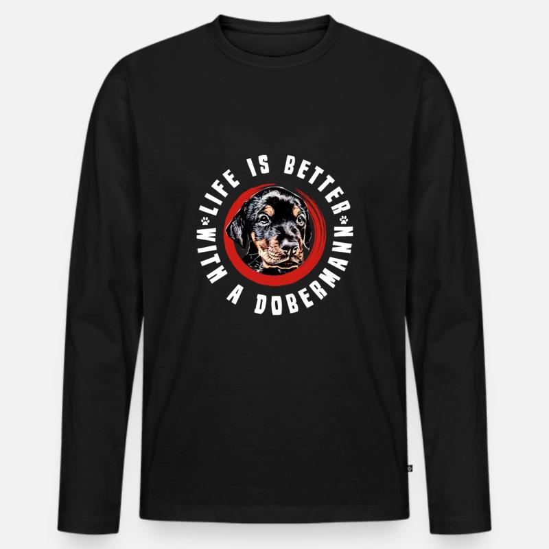 Dobermann Welpe - Männer Premium Bio Langarmshirt - Schwarz