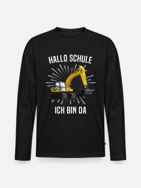Erster Schultag Bagger Einschulung - Männer Premium Bio Langarmshirt - Schwarz
