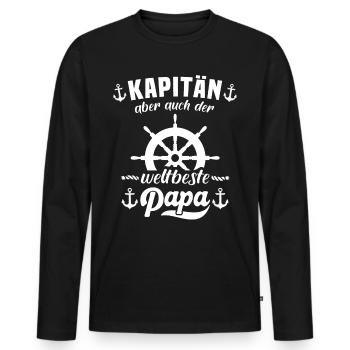 Kapitän Papa Steuerrad Boot Segeln - Männer Premium Bio Langarmshirt - Schwarz - Vorne - Nico (187cm)